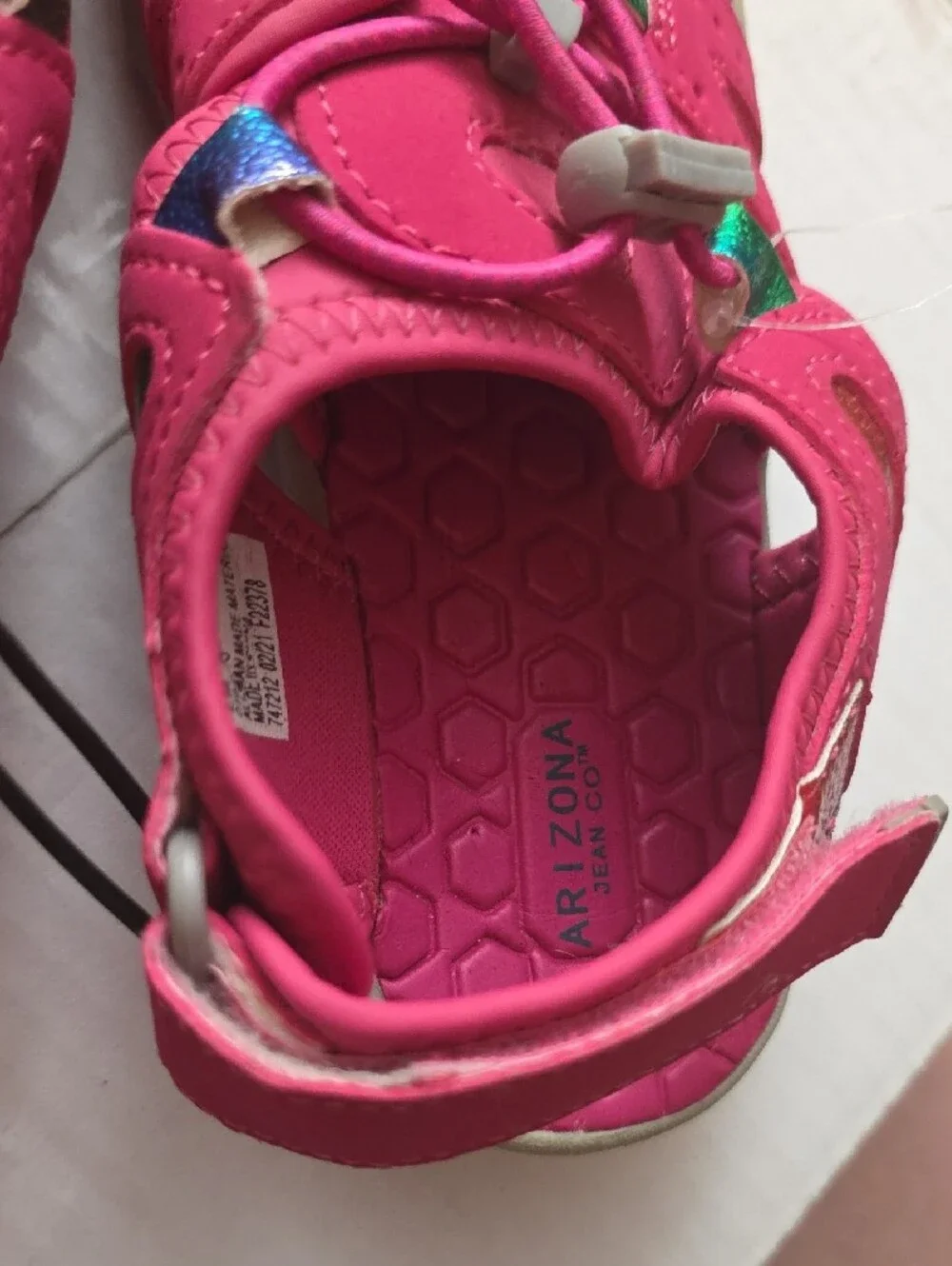 Arizona Jean Company Girls Hot Pink Sandals with Iridescent Green Accents